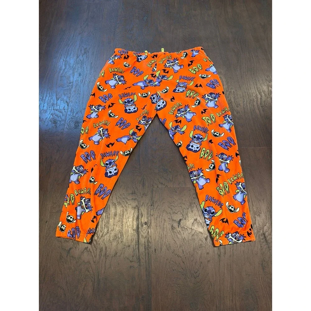 Disney Women's Stitch Orange Velour Drawstring Pocketed Jogger Pajama Pants‎ - Picture 3 of 3